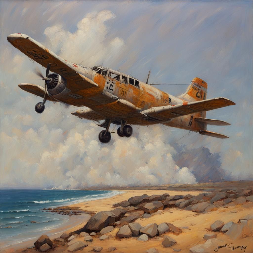 Plane Crash Oil Painting in Gurney Style