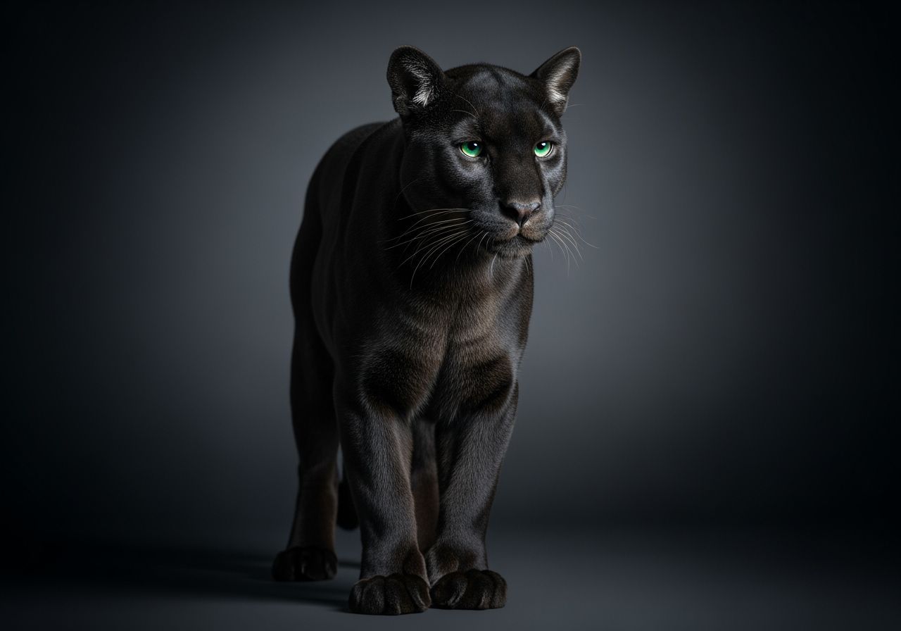 Elegant Black Puma with Vivid Green Eyes