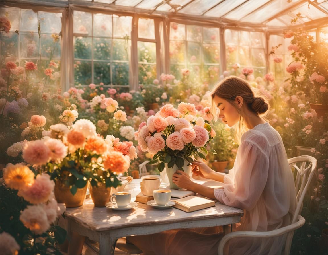 Cozy Greenhouse Interior in Impressionistic Style