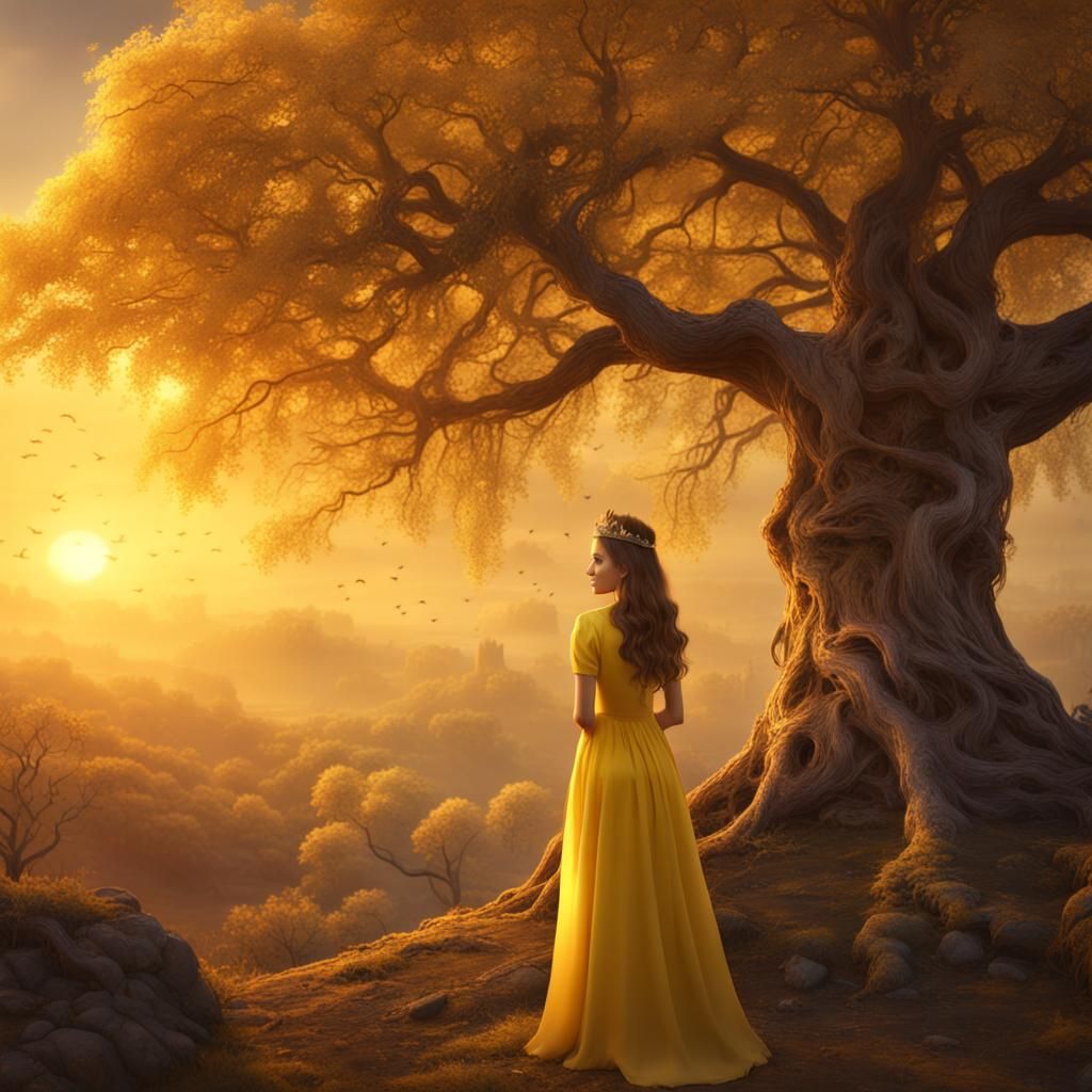 Girl in Yellow Dress by Yellow Sunset