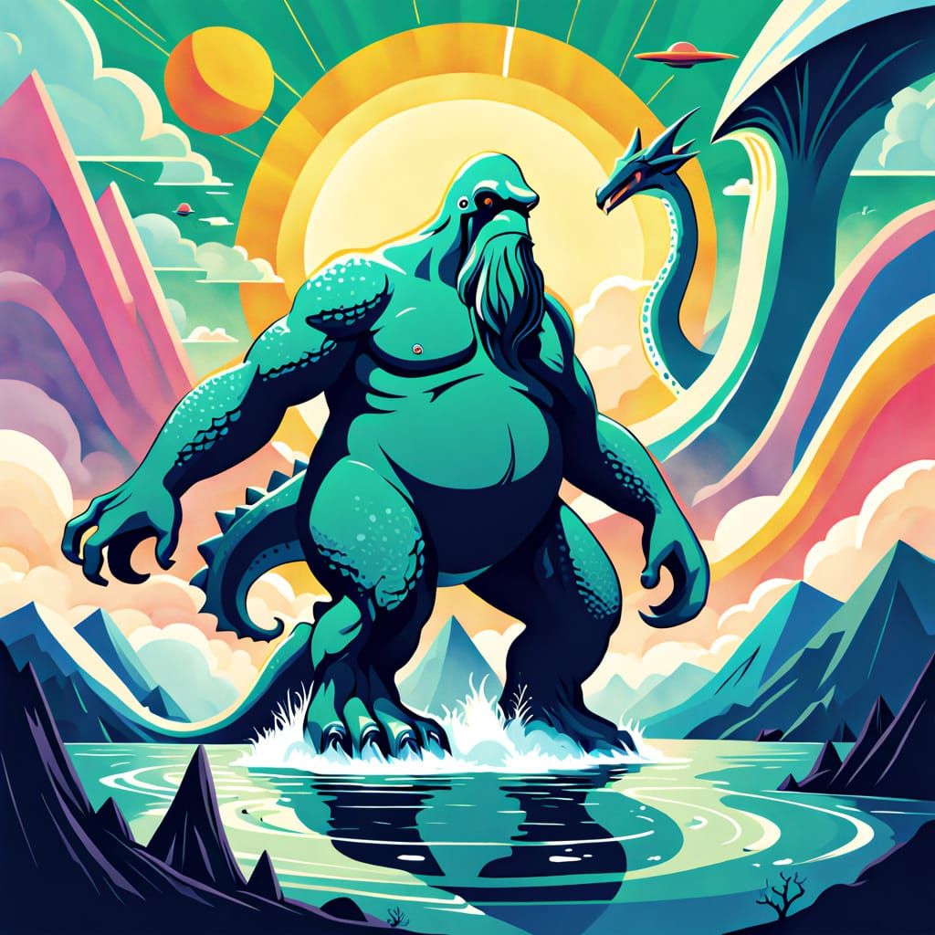 Bigfoot and Nessie in Abstract Digital Art