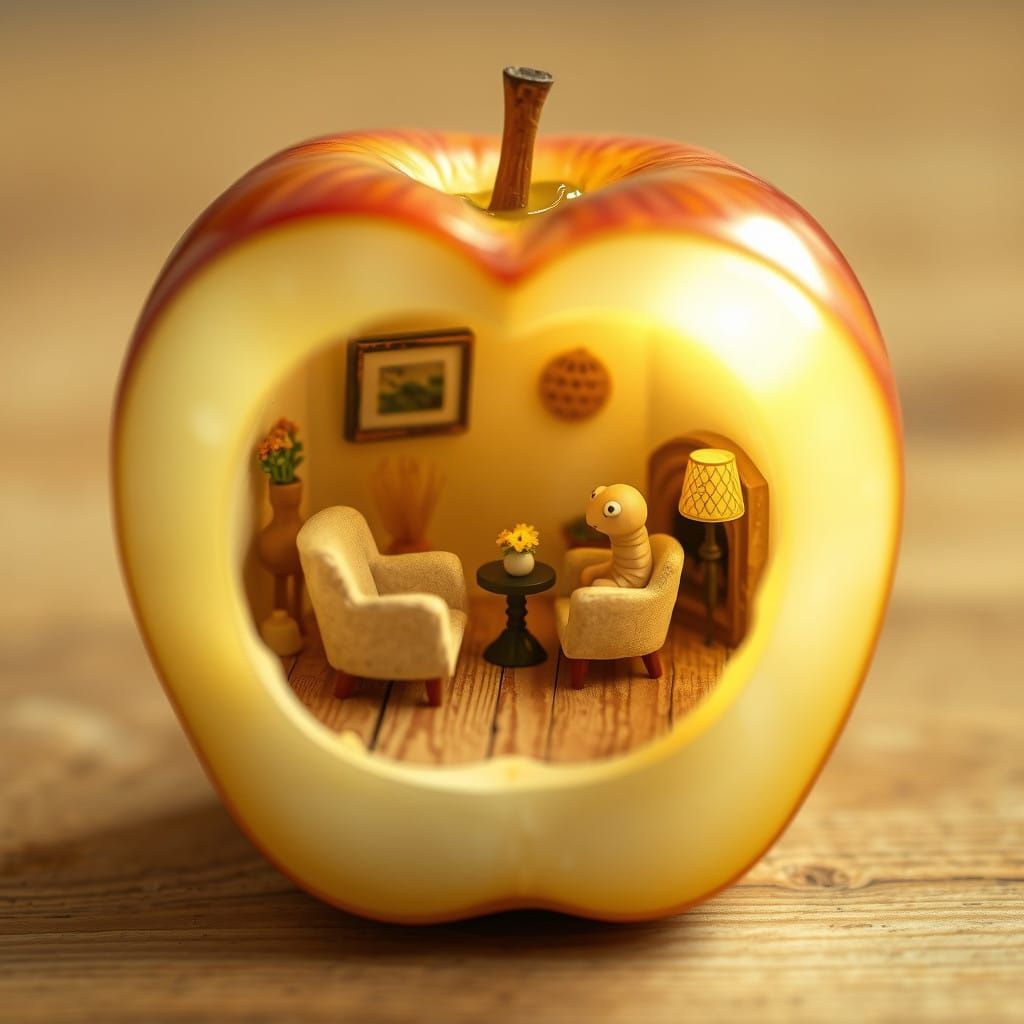 Cozy Wurm's Apple Sanctuary in Whimsical Style