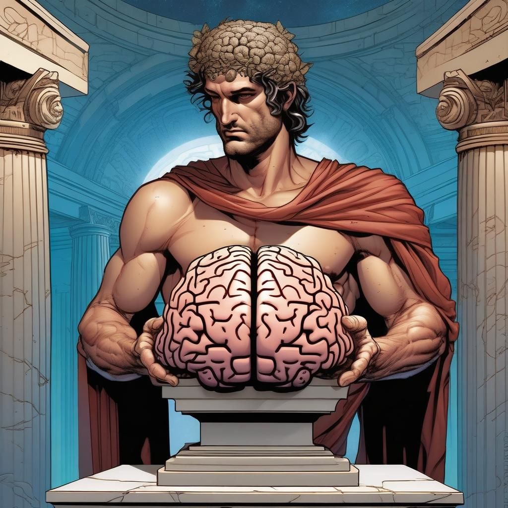 Ancient Greek Man Presents Brain Model, Comic Book Art