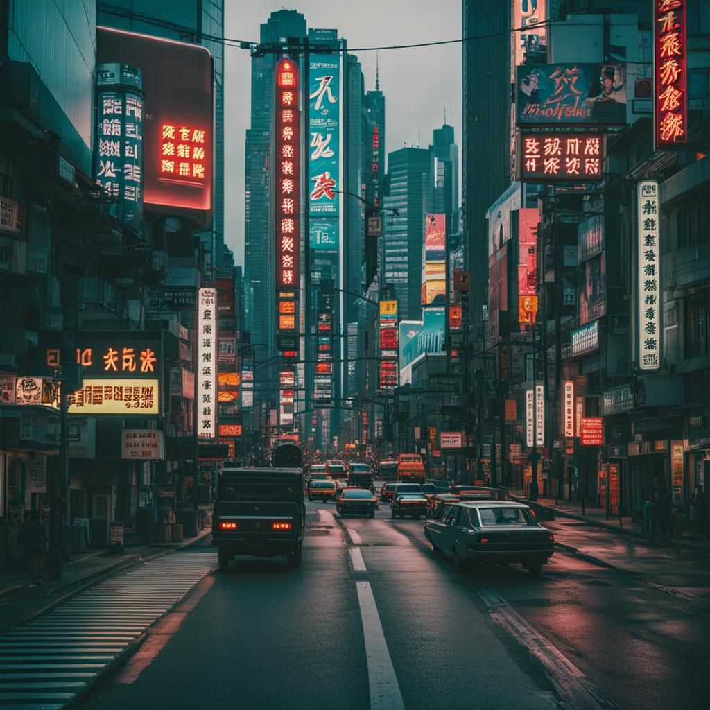 Futuristic Oriental City in Retro Pop Art Style