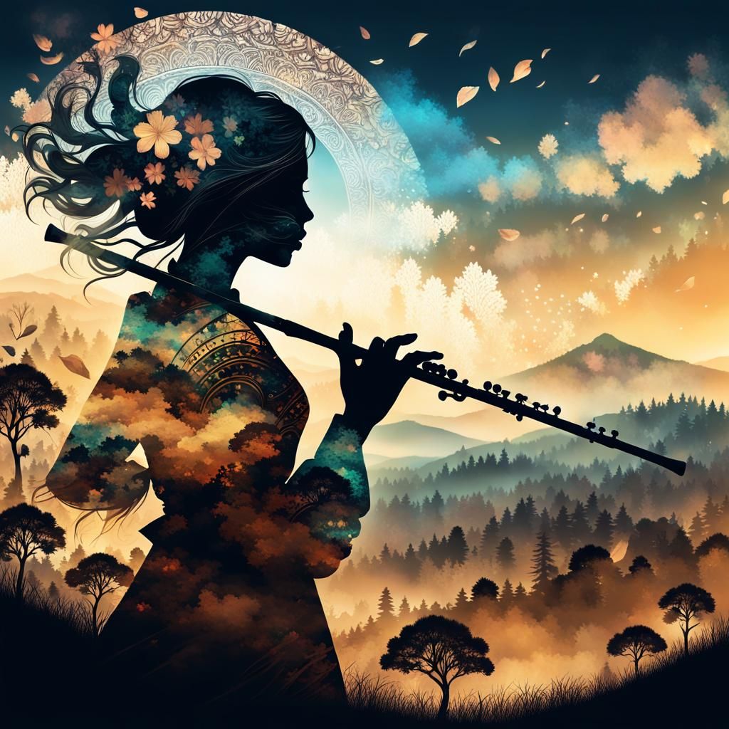 Bronze Age Flute Player Silhouette Art