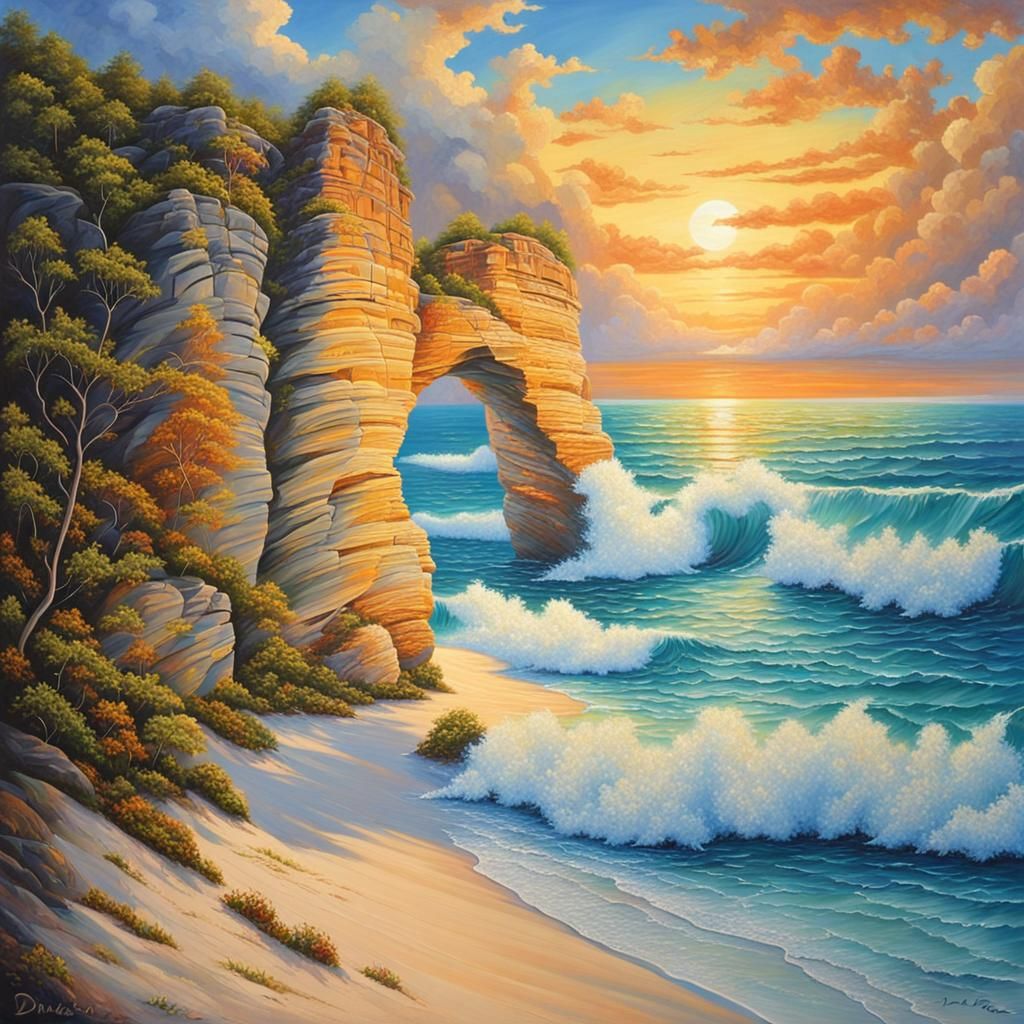 Majestic Beach Sunset Oil Painting