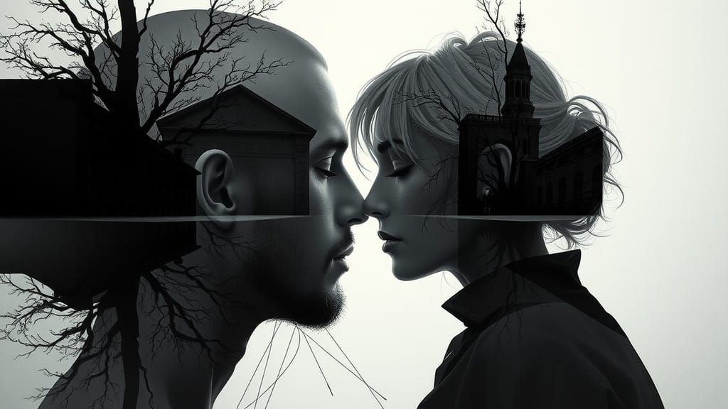 Abstract Mirrored Double Exposure in Surreal Style