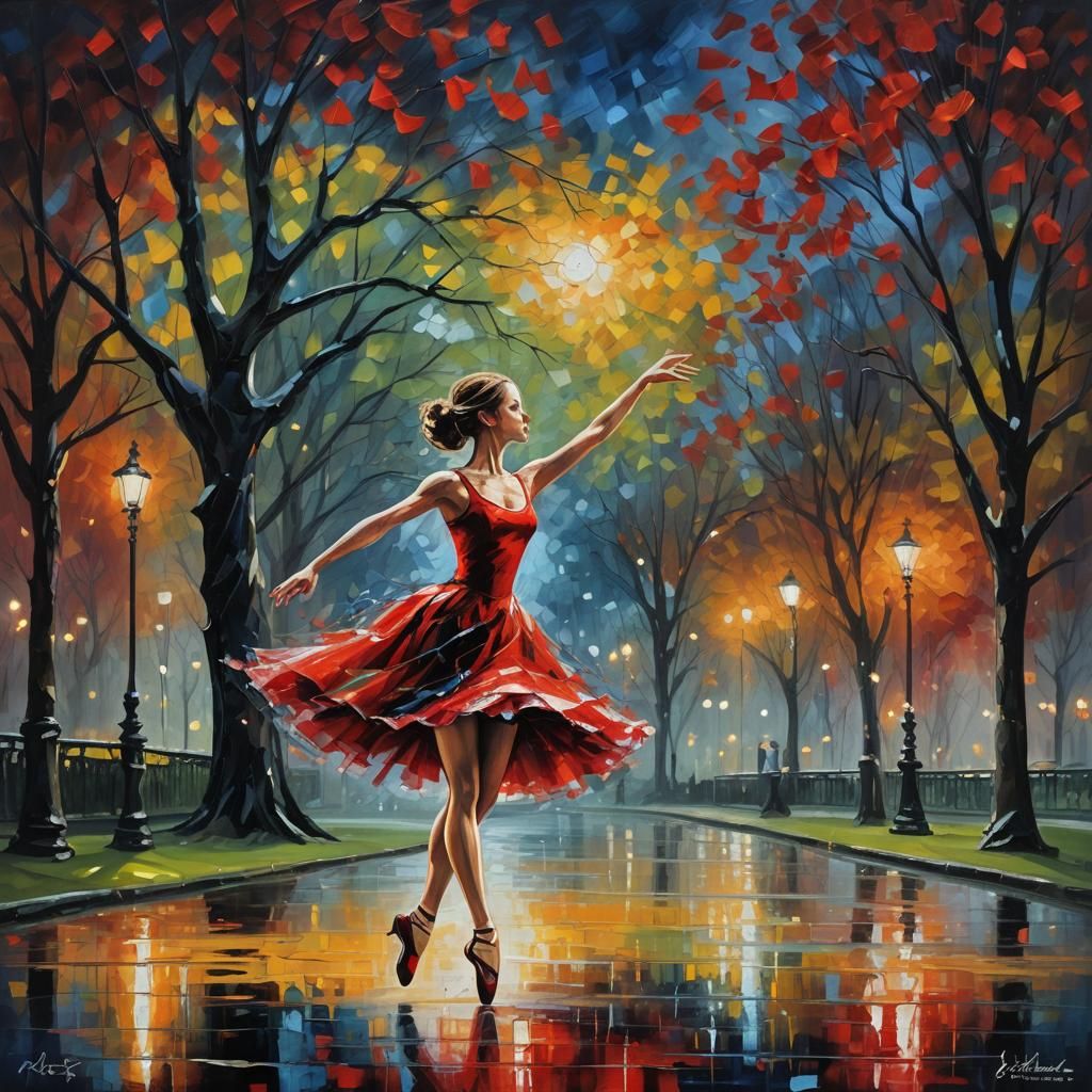 Ballerina's Dance: Abstract Oil Painting in Park