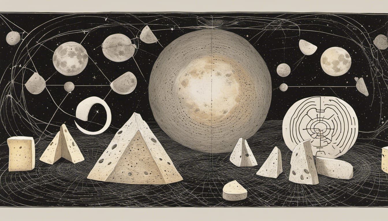 Cheesy Moon Schematic Drawing with Runic Elements