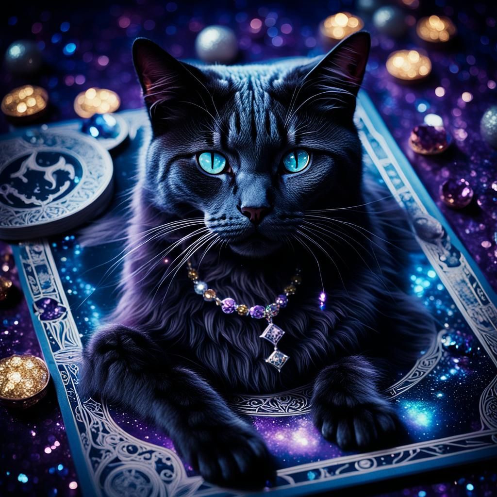 Mystical Celestial Cat on Tarot Card: Dark Art