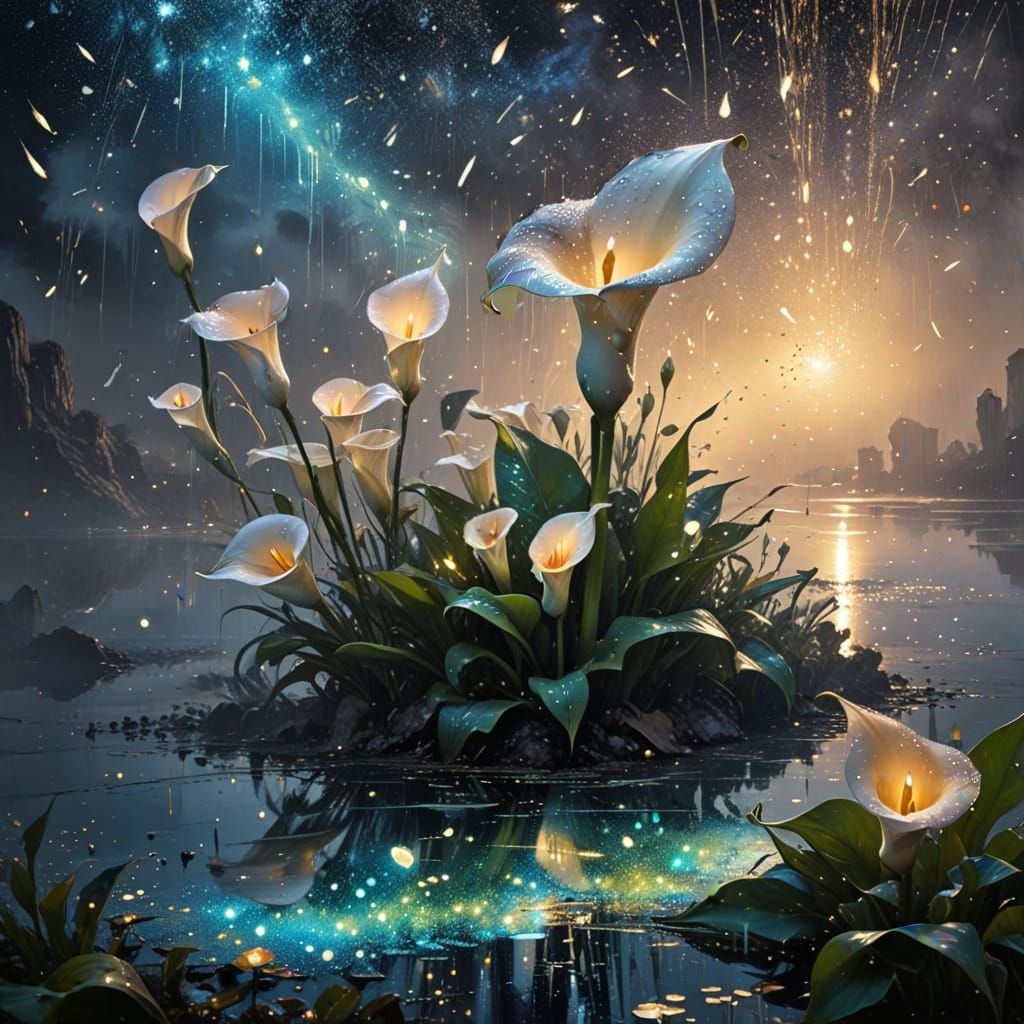 Surreal Bioluminescent Florals in Glittering Cosmic Bloom