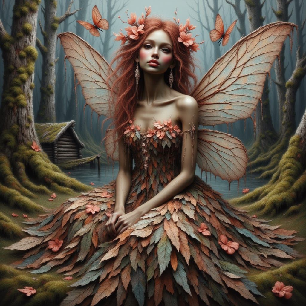 Crimson-Haired Fairy with Butterflies and Bells