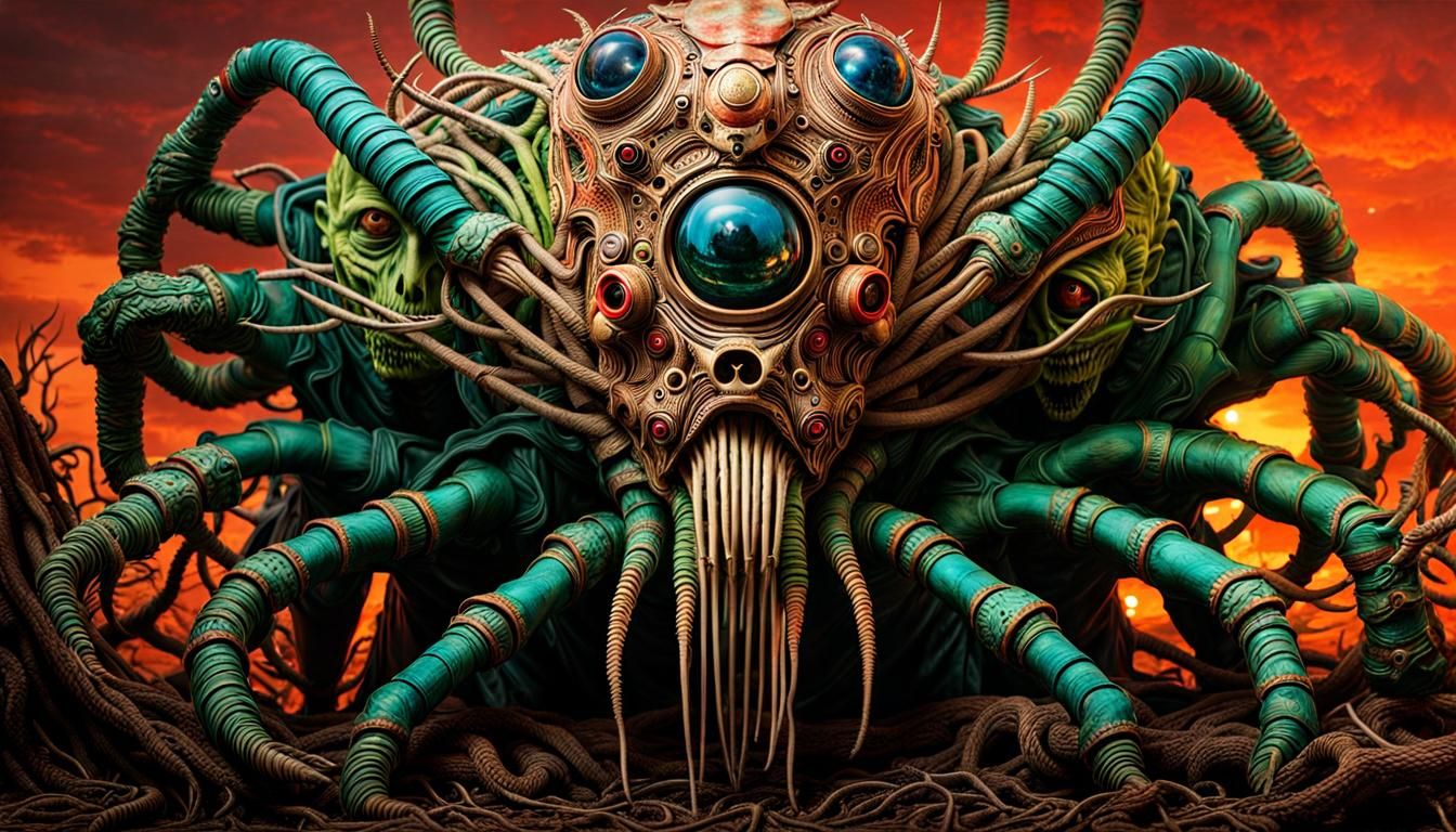 Surreal Cyberpunk Face Huggers in Mixed Media