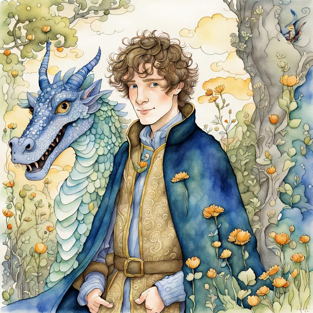 Prince Bargains with Dragon: Watercolor Storybook Illustrati...