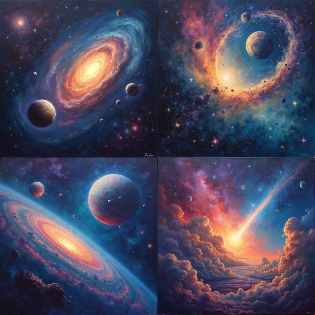 Cosmic Galaxy with Comet and Nebula Planets