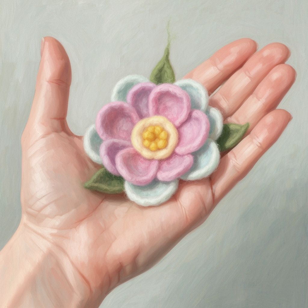 Ethereal Felted Flower Held Gently: Impressionistic Pastel A...