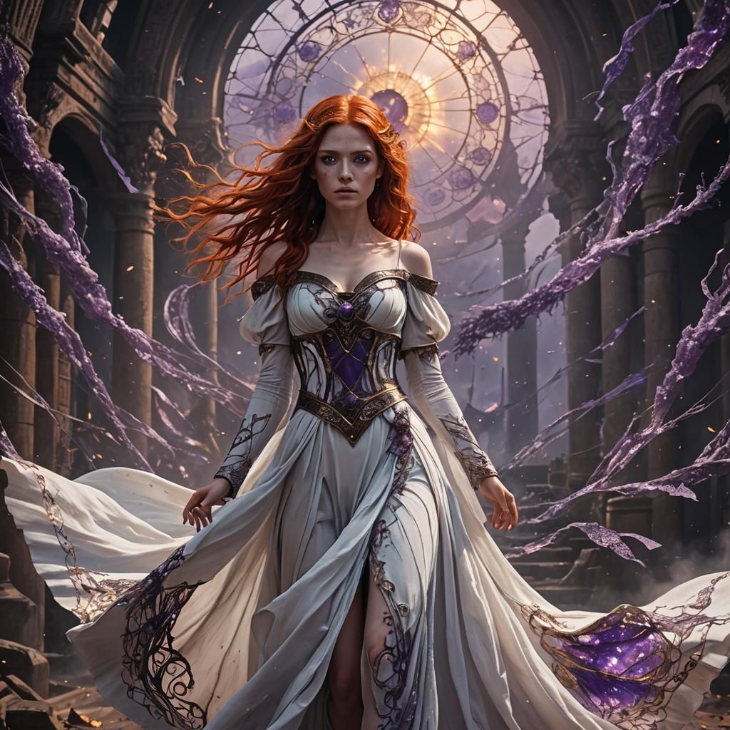 Red Haired Fae with Chaos Magic in Digital Painting