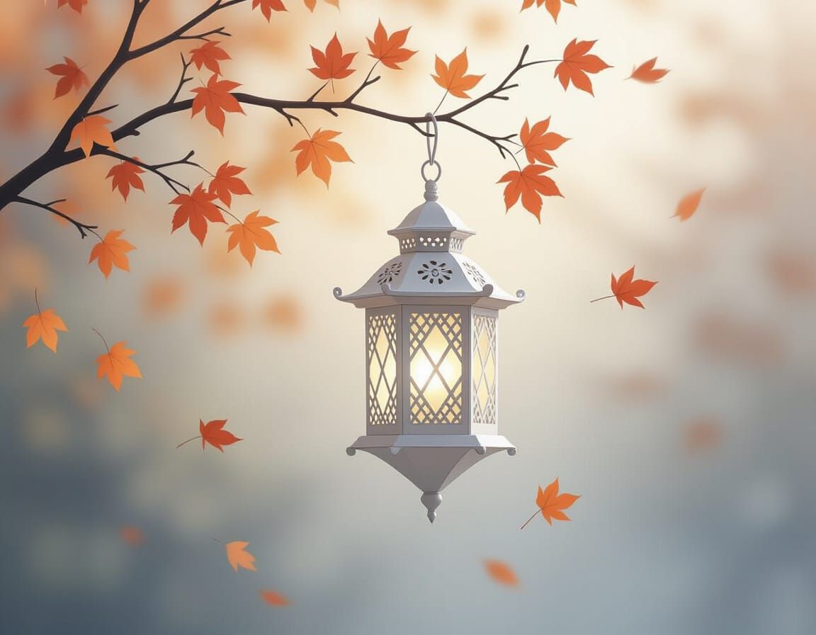 Ethereal Lantern in Autumnal Forest: Watercolor Art