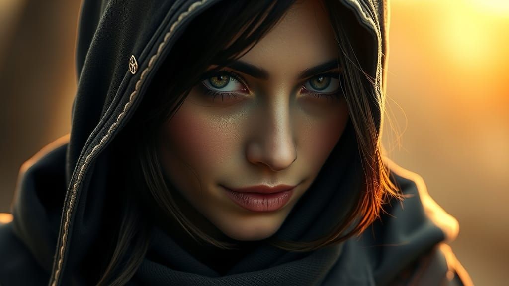 Beautiful Assassin with Intense Gaze