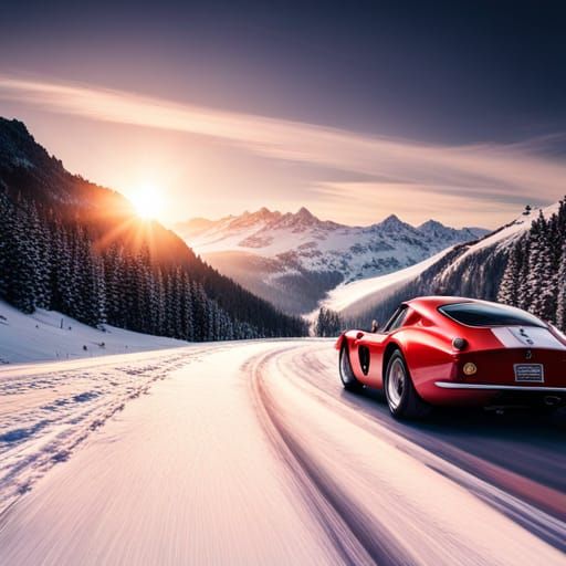 Red Ferrari 250 GTO on Mountain Road