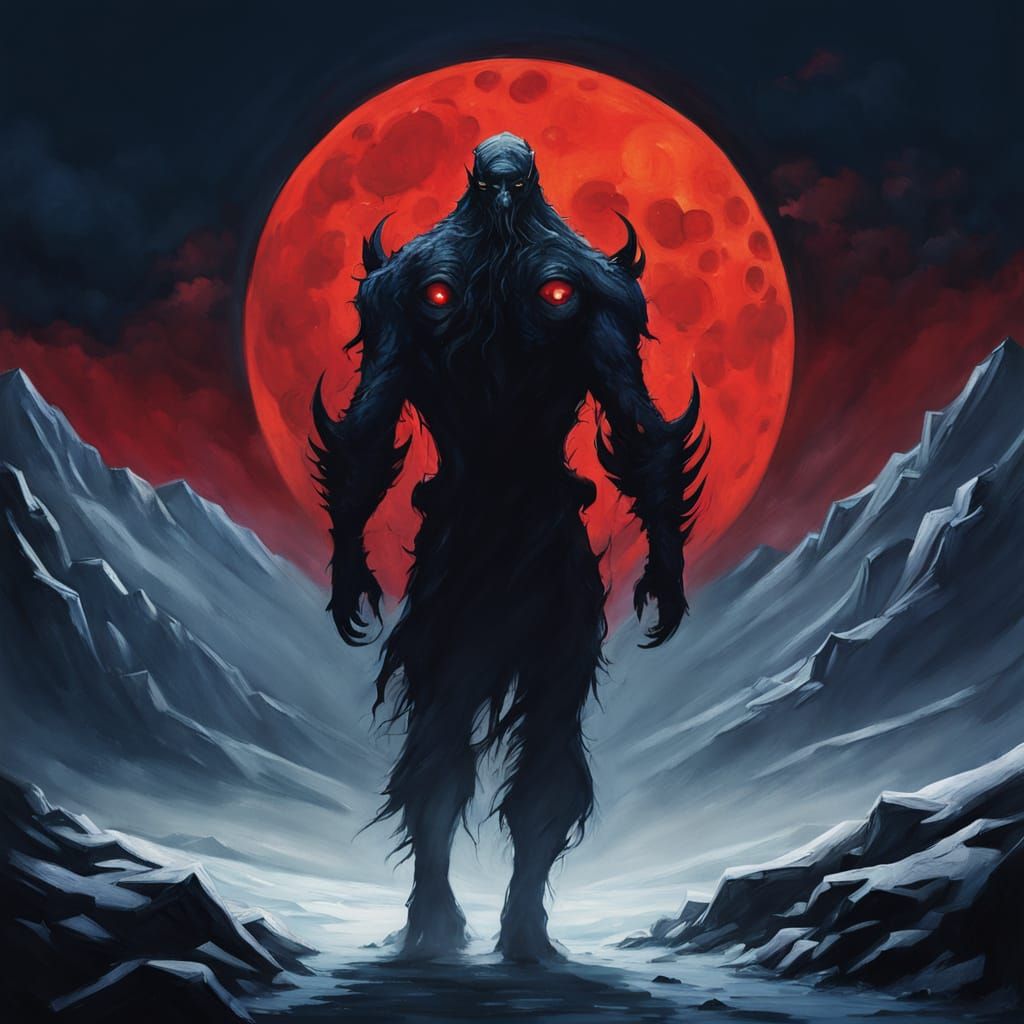 Eerie Dark Fantasy Creature Under Crimson Moonlight