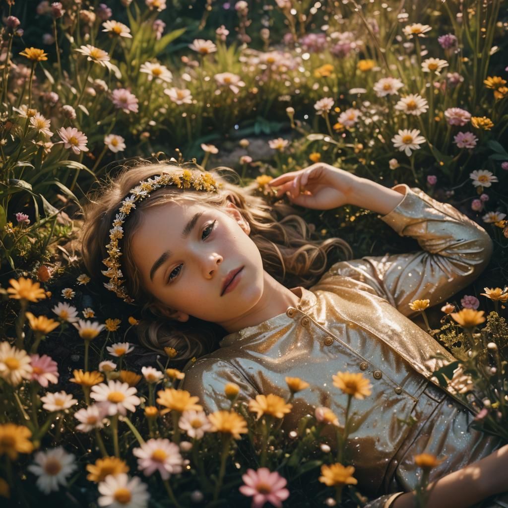 Dreamy Garden Scene with Universe Reflection