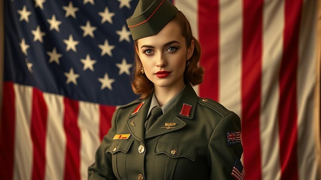 Vintage Pin-Up Girl in Military Uniform