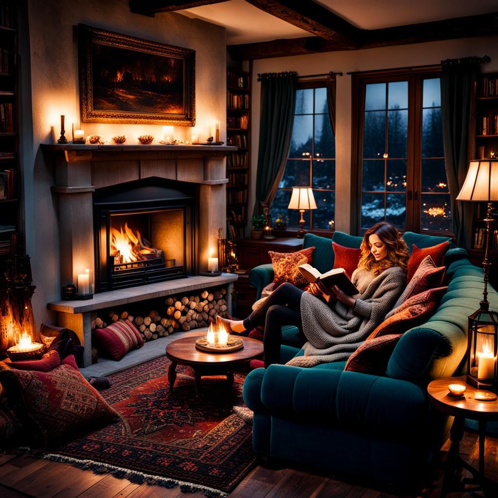 Cozy Fireplace Scene with Reader