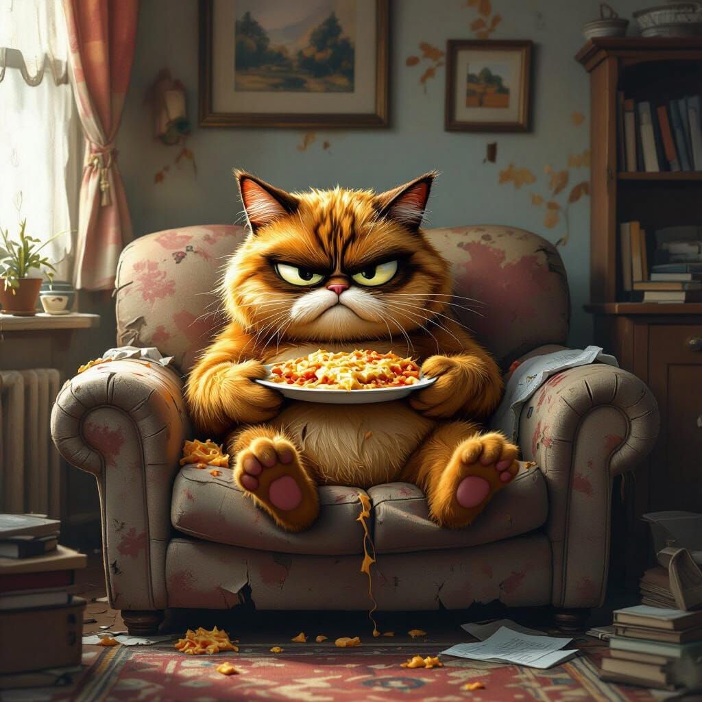 Grumpy Garfield as Photorealistic Digital Art