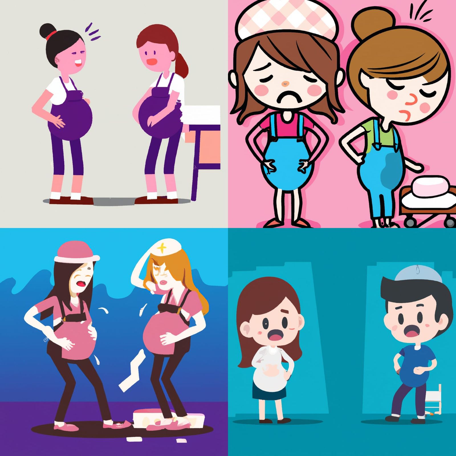 Cartoon Image of Two Pregnant Women in Labor