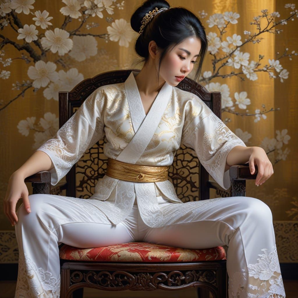 Geisha in Lace: An Intricate Oil Painting