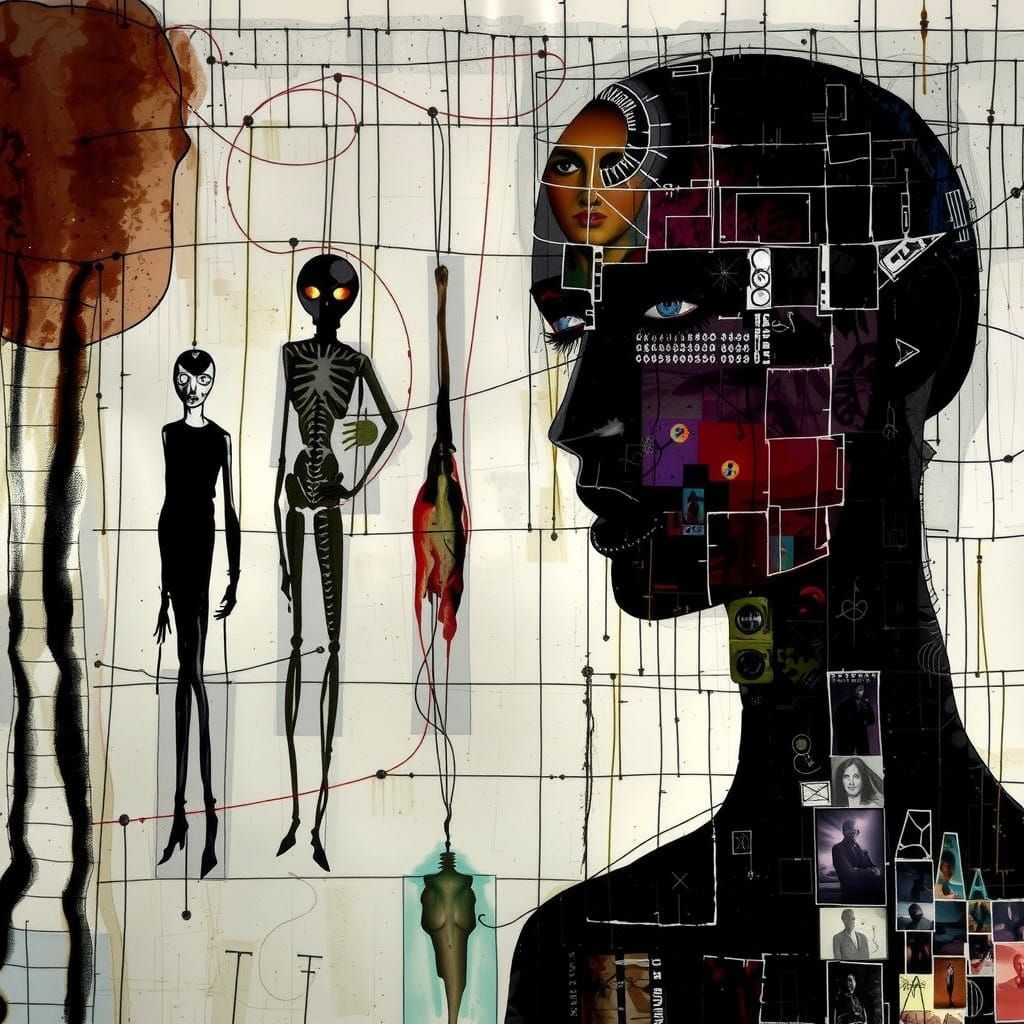 Surreal Watercolor Portrait of a Fashion Model with Synaptic...