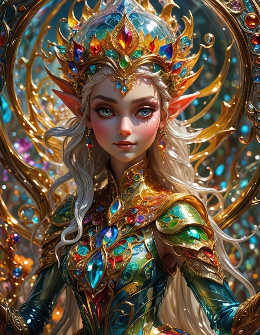 Enameled Glass Elf Figurine in Vibrant Fantasy Art