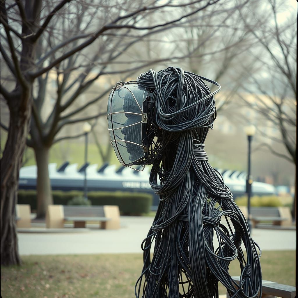 Frutiger Aero Sculpture Made of Twisted Metal