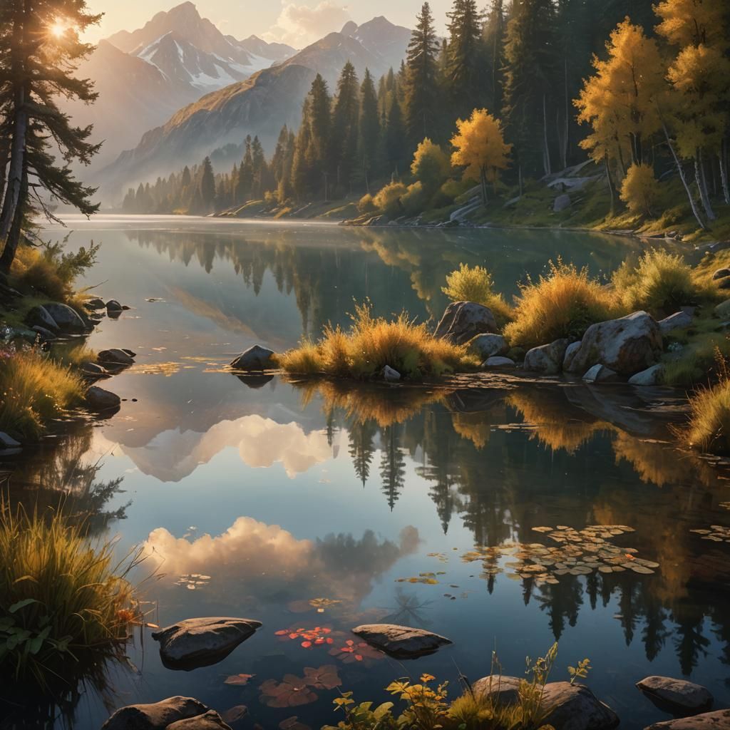 Alpine Lake at Dawn: Digital Matte Painting