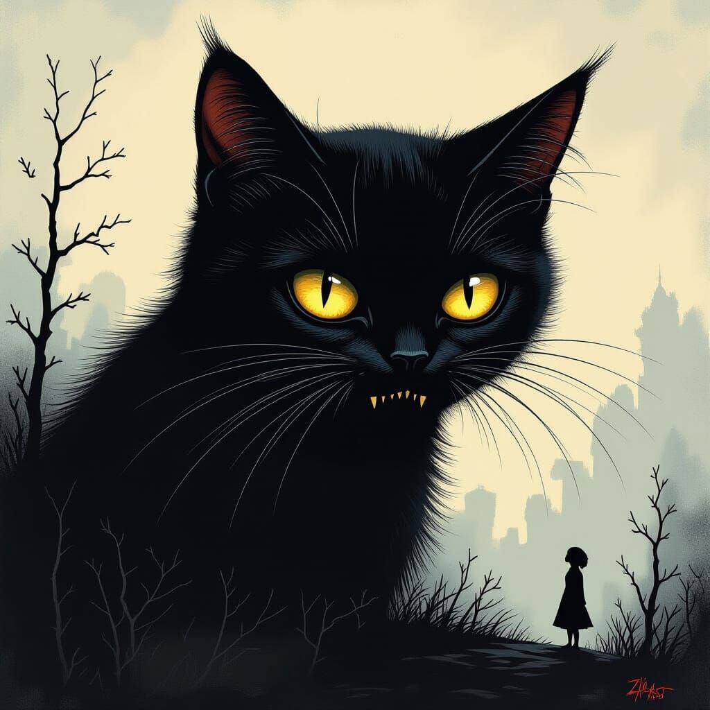 Giant Vampire Cat in Dark Surreal Style