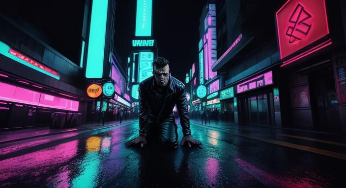 Neon Cityscape Drama in Synthwave Style