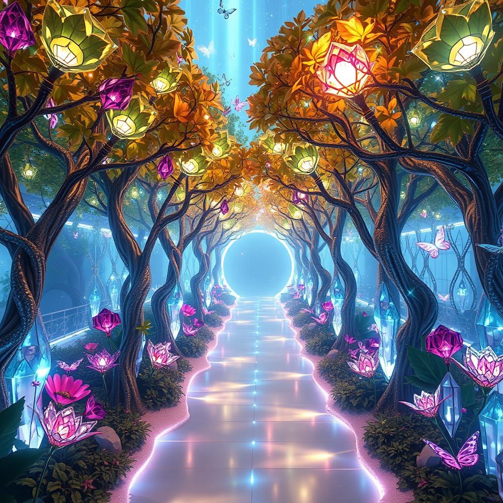 Diamond Trees and Crystal Vines in Botanical Garden