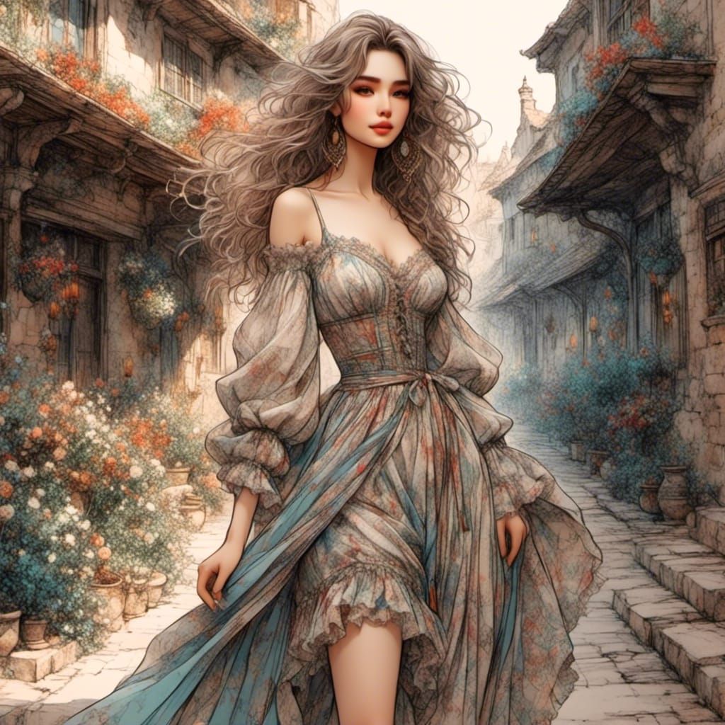 Anime Girl Sketch Portrait in Vibrant Colors