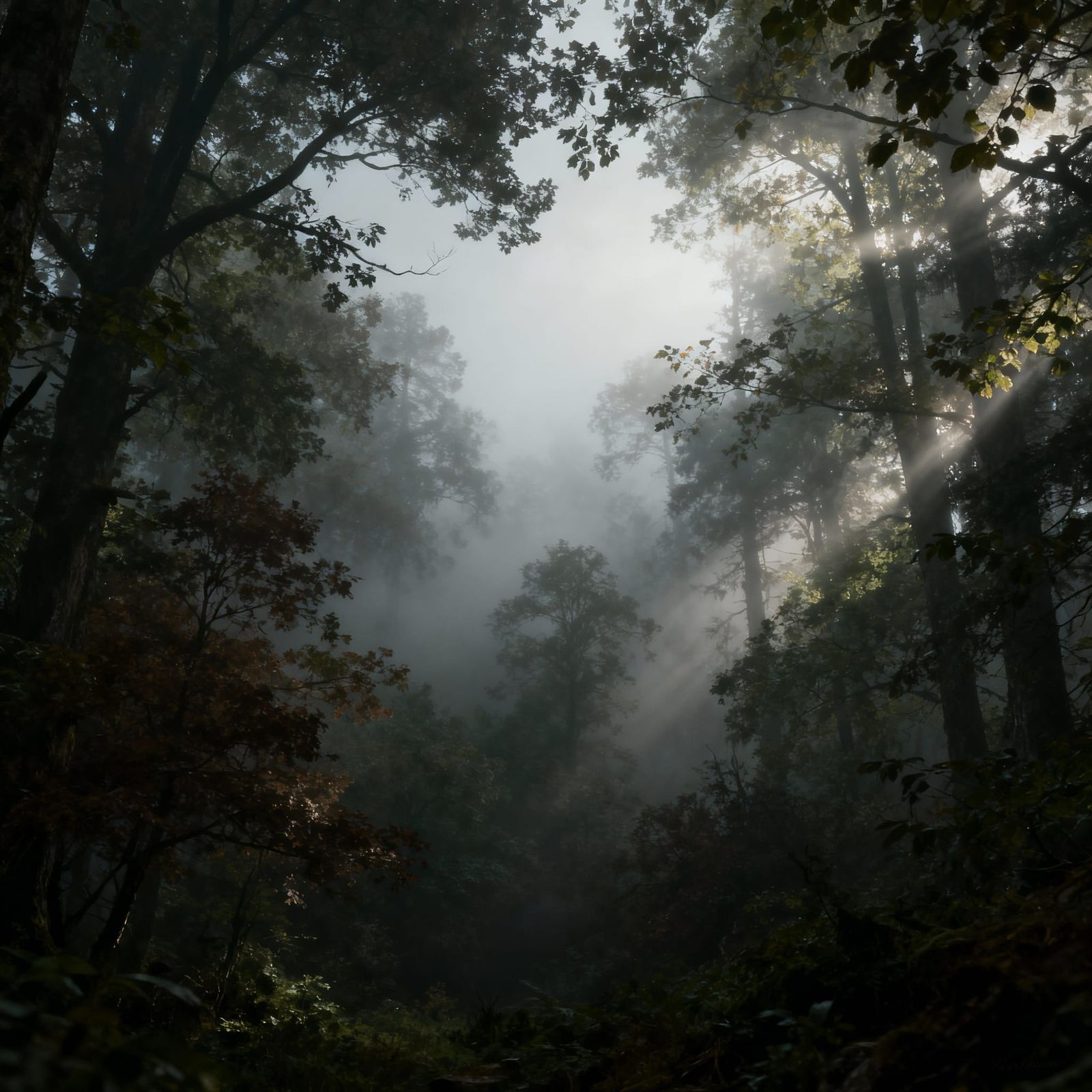 Hyperrealistic Foggy Forest with Ethereal Mist