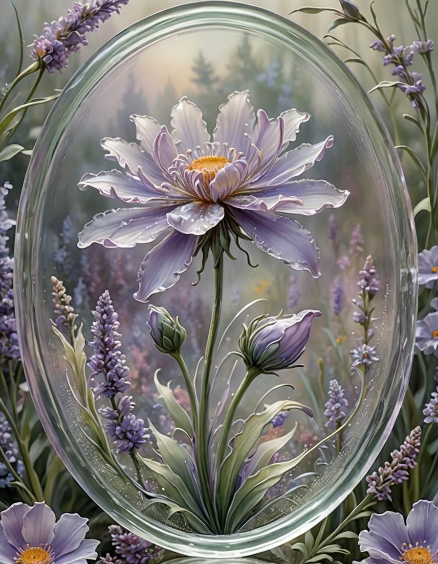 Ethereal Stained Glass Fiddleneck Flower Art