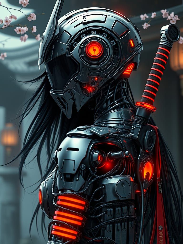 Cyberpunk Robot Samurai in Hyper-Realistic Style