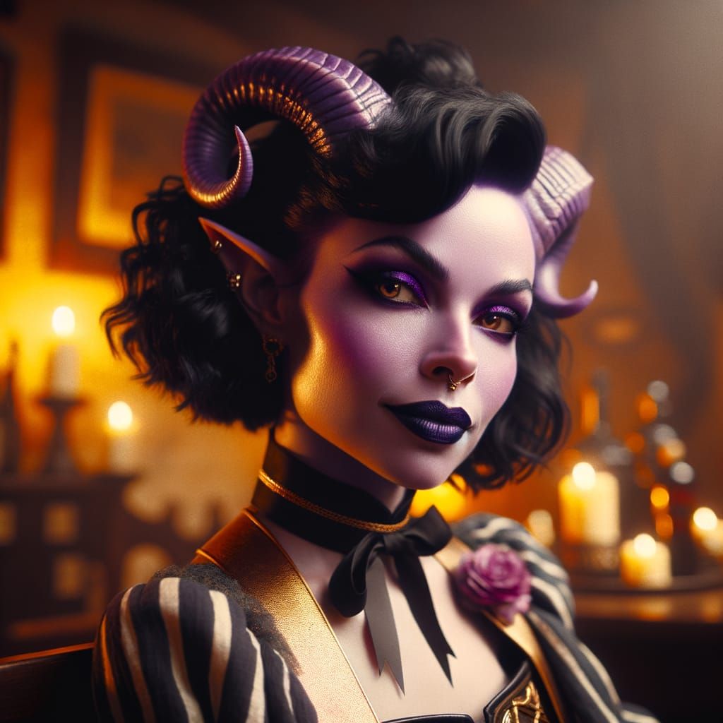 Surreal Fantasy Portrait of Tiefling Bard Woman in Lavender ...