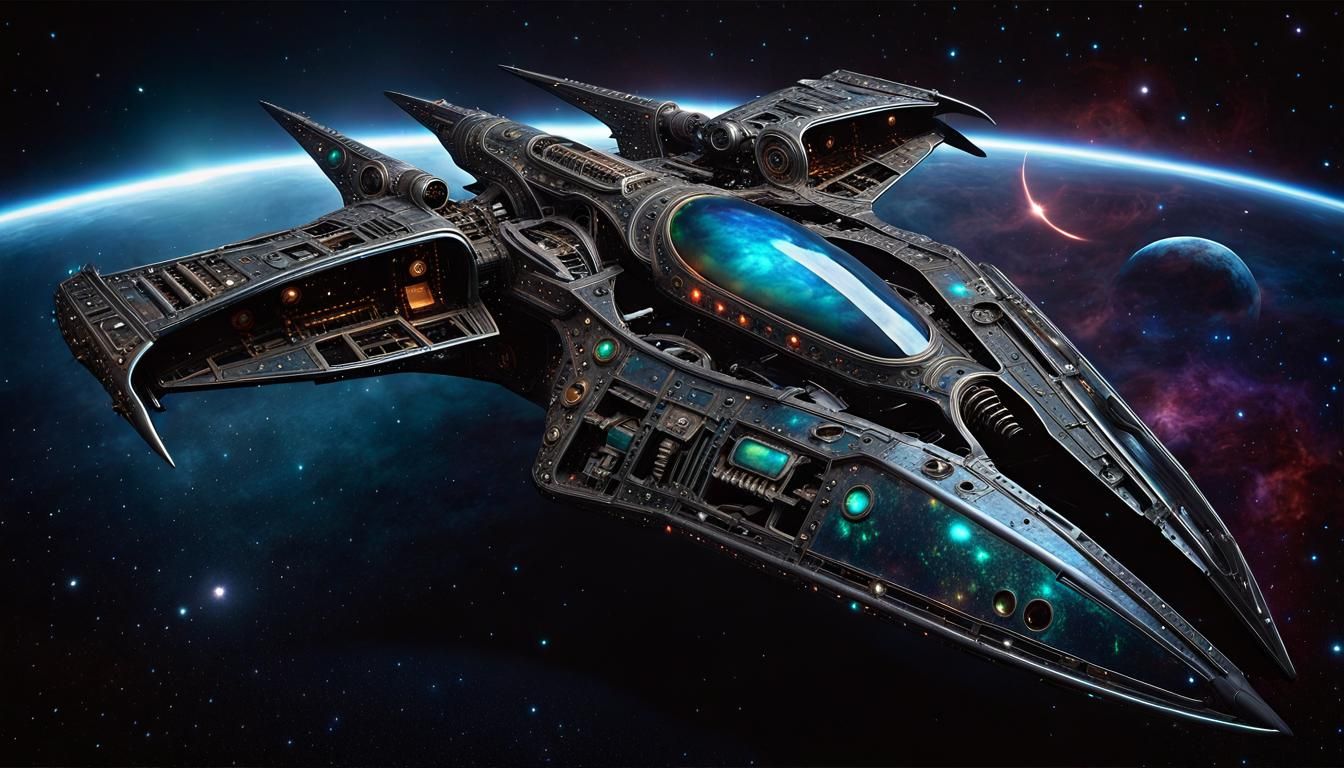 Futuristic Borg Starfighter in Deep Space