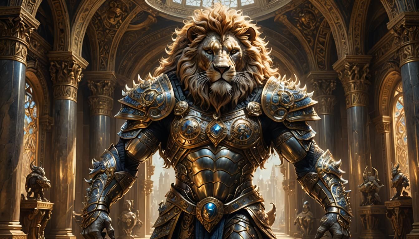 Lionman Warrior in Astral Armor, Digital Illustration