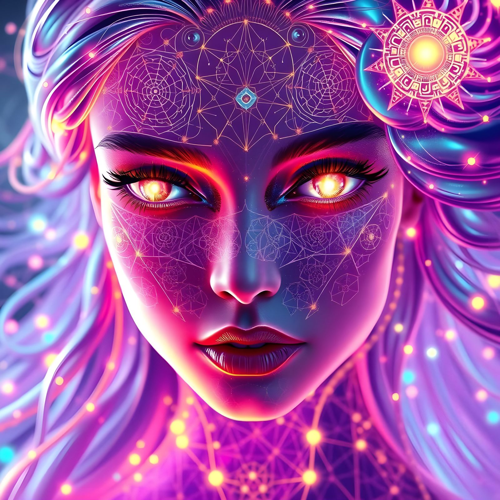 Enigmatic Holographic Goddess with Fractal Hair