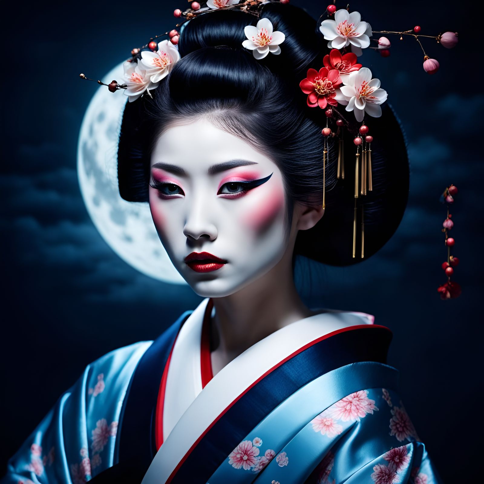Moonlit Portrait of Enchanting Geisha Princess
