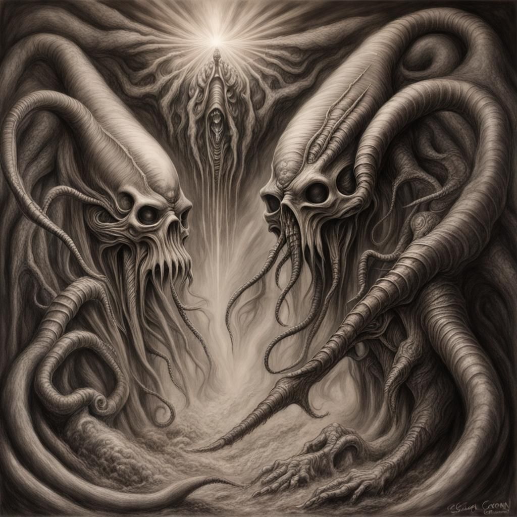 Mind Flayer vs Conan in Giger Style Battle