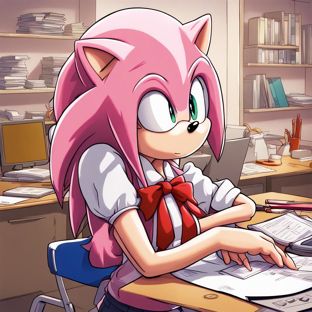 Amy Rose as Anime Teacher in Manga Style