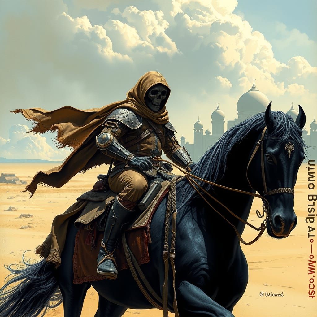 A lone Traveler Approaches Ancient Samarkand in a Dark and M...